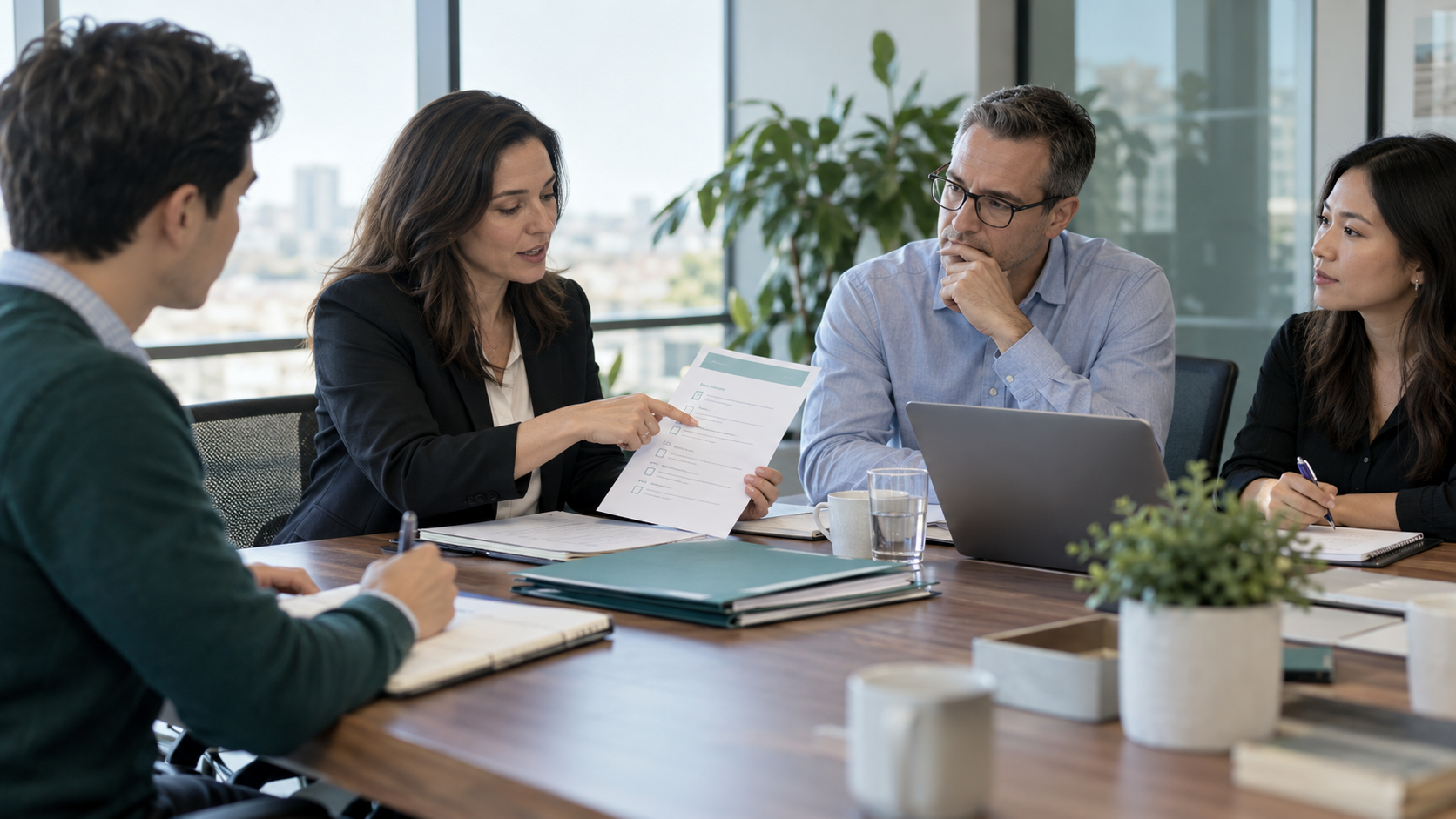Colleagues reviewing a document checklist during a practical team training session